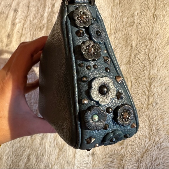 Coach Nolita with tea rose flowers and studs. Gunmetal hardware. - Picture 5 of 10